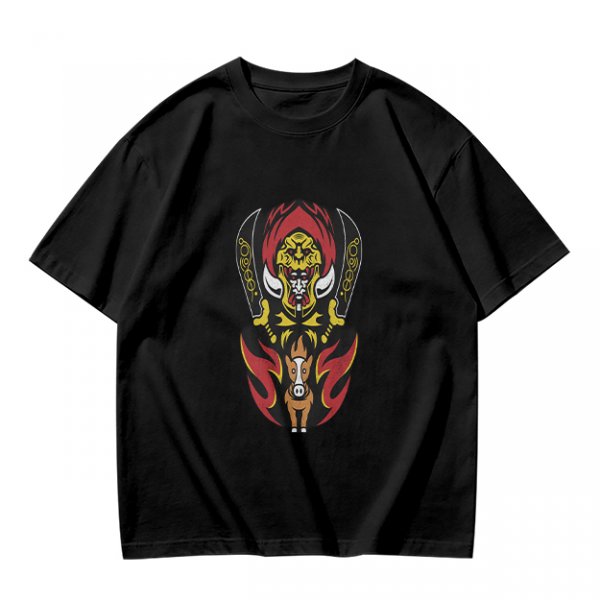 Olive T-Shirt with Tribal Warrior Mask and Horse Graphic Print