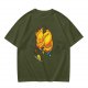 Olive T-Shirt With Sleeping Cosmic Cat And Planets Graphic