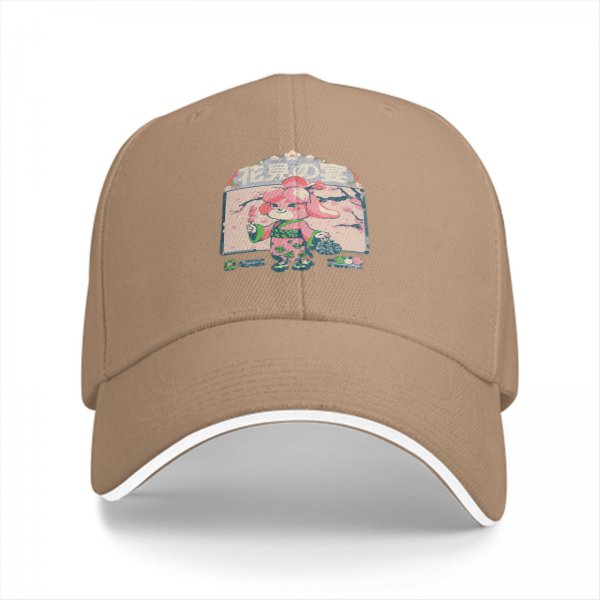 Black baseball cap with cute rabbit in kimono cherry blossom print