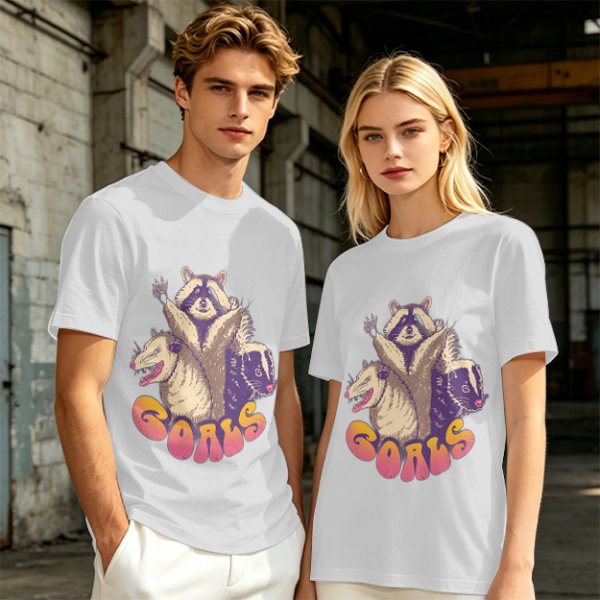 Olive Graphic T-Shirt With Raccoon Opossum Skunk 'GOALS' Print