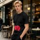 Olive green t-shirt with cute hugging red beans graphic