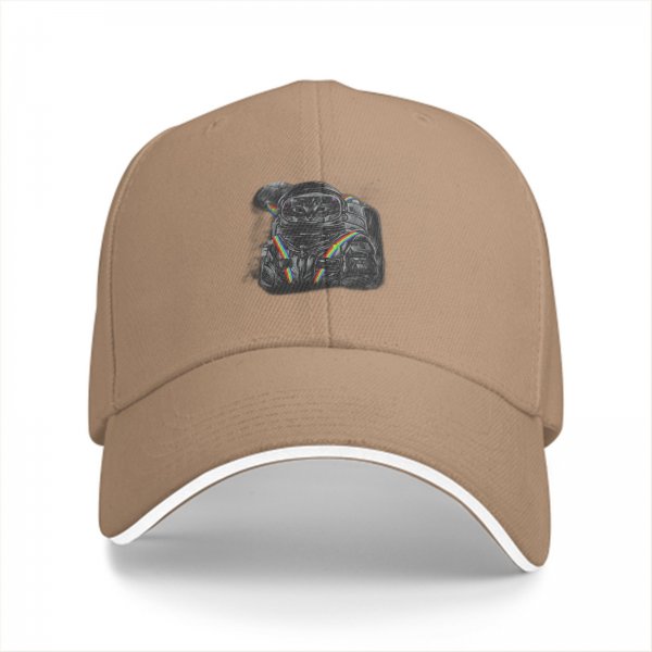 Black Baseball Cap With Astronaut Rainbow Graphic Print