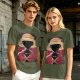 Olive T-shirt with Glitch Art Monkey D Luffy Straw Hat Print