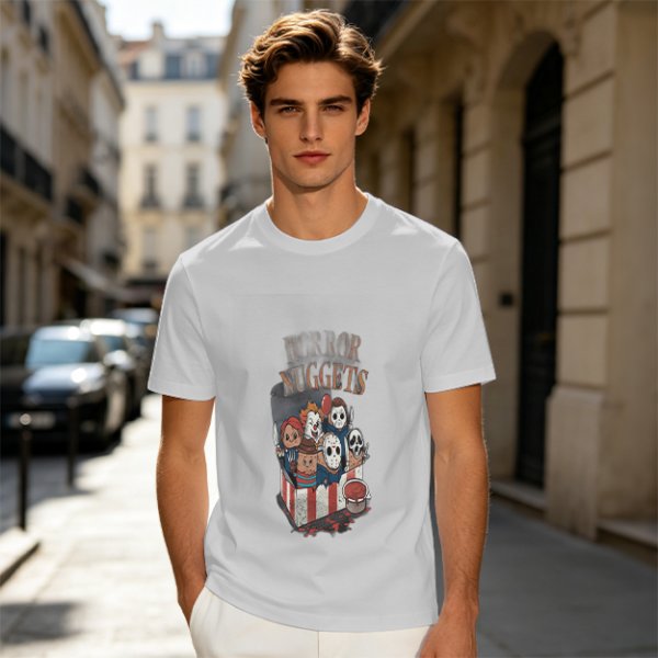 Olive T-Shirt With Horror Movie Character Nuggets Graphic Print