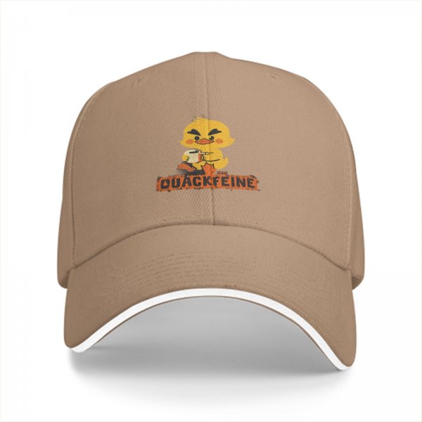 Black Baseball Cap With Cute Duck Holding Coffee Quackfeine Print