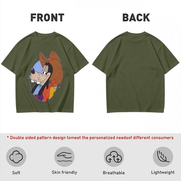Olive T-Shirt Featuring Cowboy Goofy Cartoon Graphic