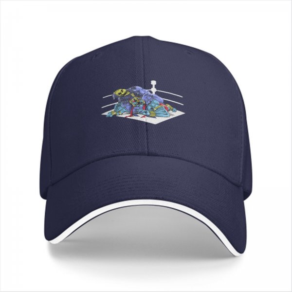 Black Baseball Cap With Wrestling Ring Graphic Print