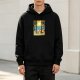 Black Hoodie with Beach Sunset Surfing Animal Graphic Print