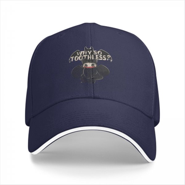 Black baseball cap with 'Why So Toothless?' dragon graphic