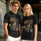 Olive t-shirt with Side Quest fantasy adventure graphic print