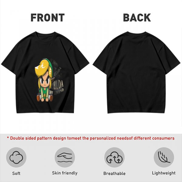 Olive T-shirt with Chibi Link from The Legend of Zelda Print