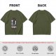 Olive t-shirt with cat kitchen graphic and 'Return to bed human' text