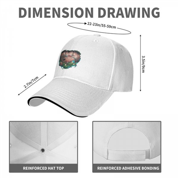 Black baseball cap with forest spirit creature graphic print