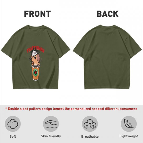 Olive T-Shirt With Capybara Frappuccino Graphic Print