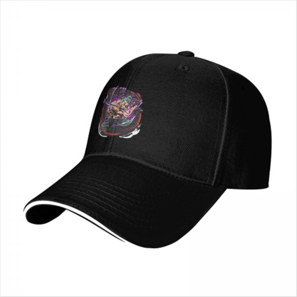 Black Baseball Cap With Anime Swordsman Character Print