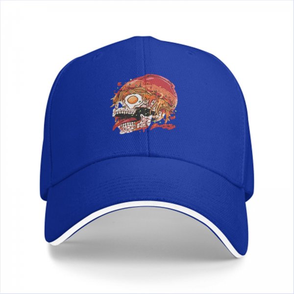 Black Baseball Cap With Ramen Skull Graphic Print