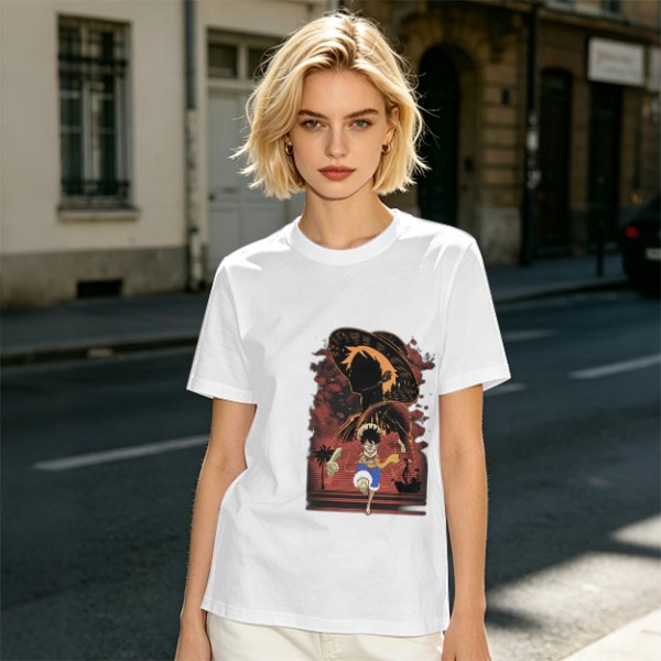 Olive Anime Graphic T-Shirt With Straw Hat Character Design