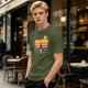 Olive T-Shirt With Retro Sunset Fantasy Castle Graphic