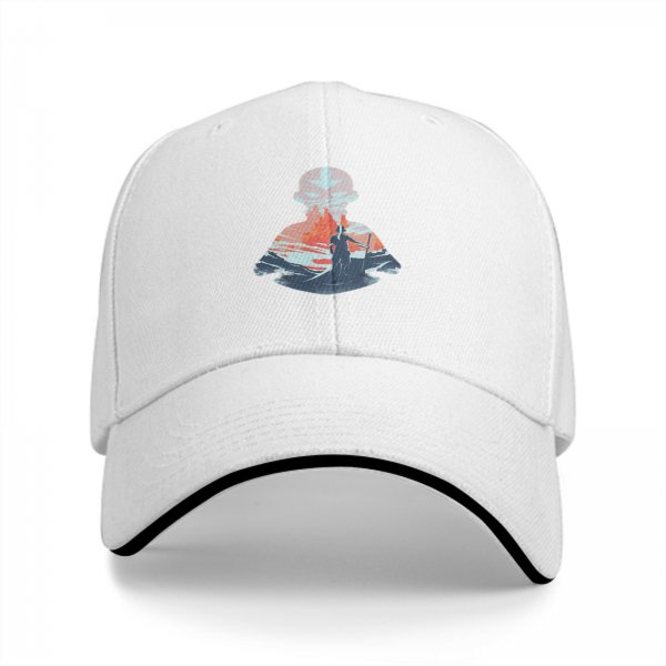 Black Baseball Cap With Mountain Hiker Silhouette Landscape Art