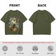 Olive Green T-Shirt With Mystical Cat Silhouette Graphic Print