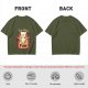 Olive Graphic T-Shirt With Everything Is On Fire Cat Design