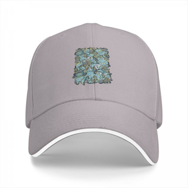 Black Baseball Cap With Blue Whimsical Character Print