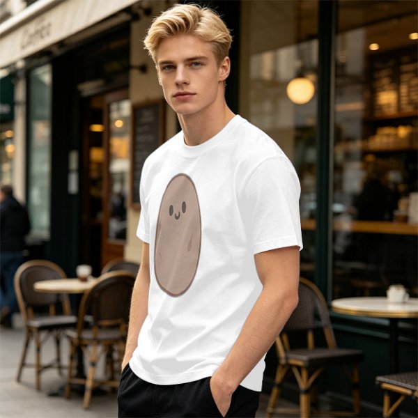 Olive Green T-Shirt With Cute Smiling Potato Graphic