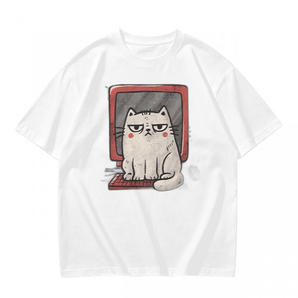 Olive T-shirt with Grumpy Cat on Retro Computer Print