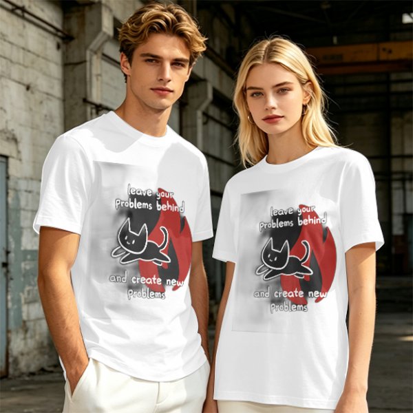 Olive graphic tee with funny cat and leave your problems behind quote