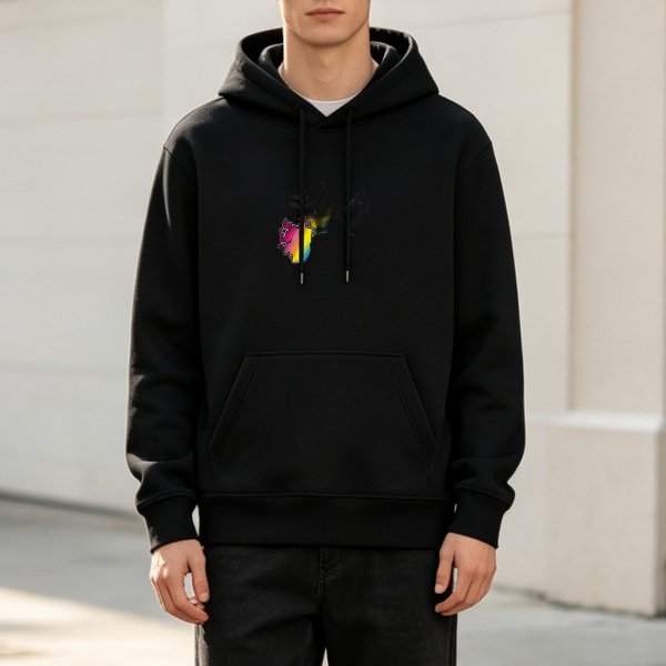 Black Hoodie with Small Colorful Abstract Chest Graphic