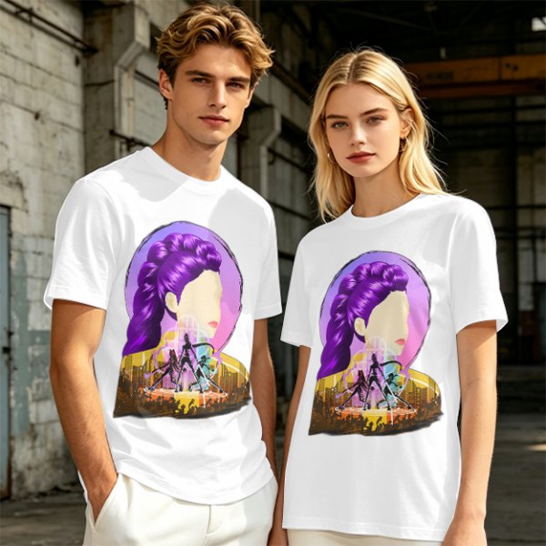 Olive T-Shirt With Purple Haired Woman And Concert Stage Print