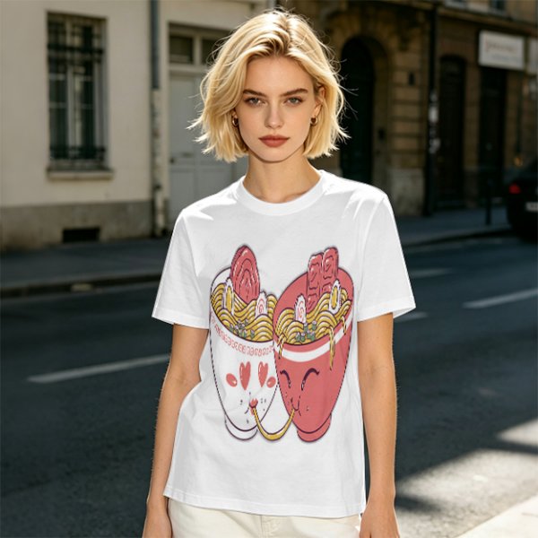 Olive T-Shirt With Cute Ramen Cups In Love Graphic