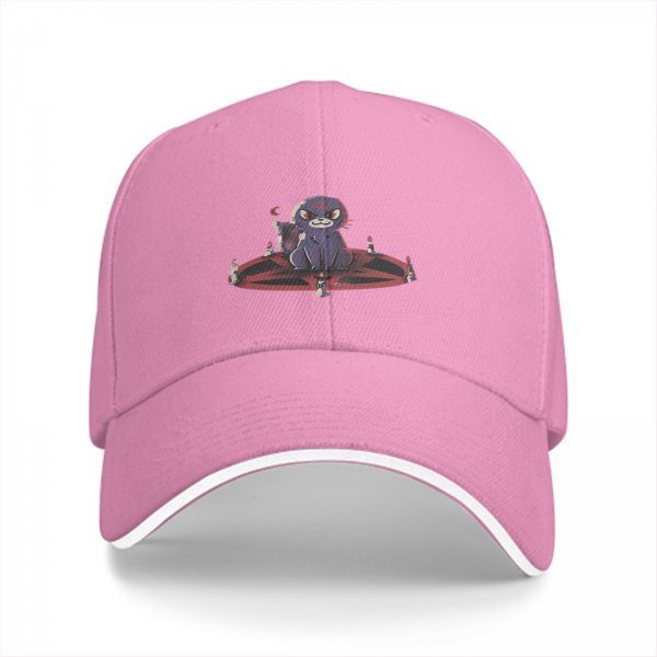 Black baseball cap with a demonic cat on a pentagram design