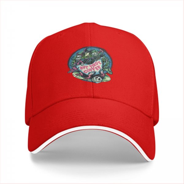Black Baseball Cap With 'But First Coffee' Halloween Themed Print