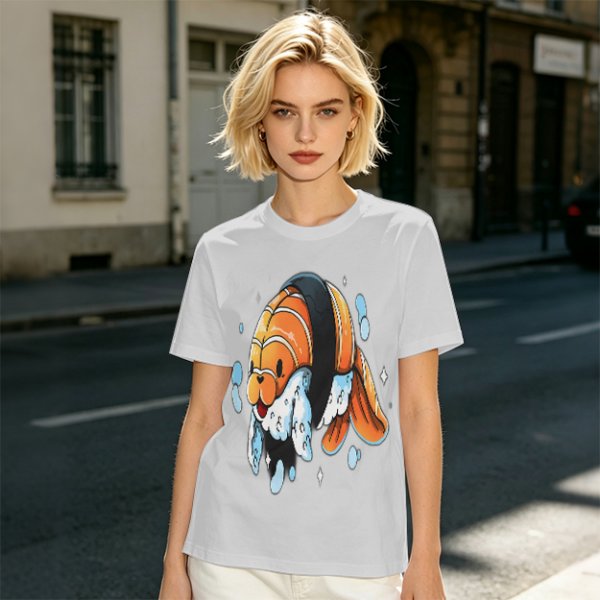 Olive T-Shirt With Cute Clownfish Sushi Graphic Print