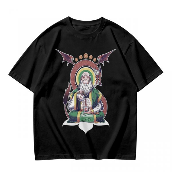 Olive T-Shirt With Meditating Wise Old Man And Dragon Art Print