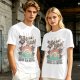 Olive graphic t-shirt with tropical sunset wave and palm tree print