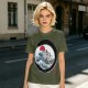 Olive T-shirt with Great Wave Enso Circle and Red Sun Print