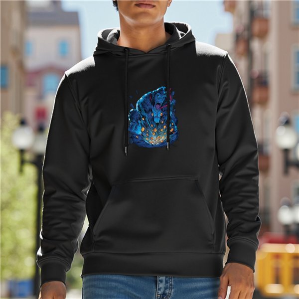 Black Hoodie With Abstract Blue Glowing Artwork Print