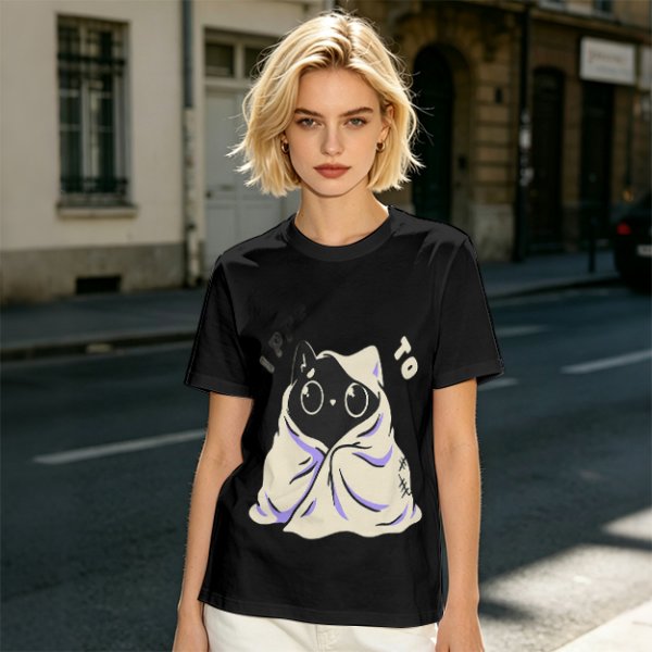Olive T-shirt with Cute Black Cat Wrapped in Blanket Graphic