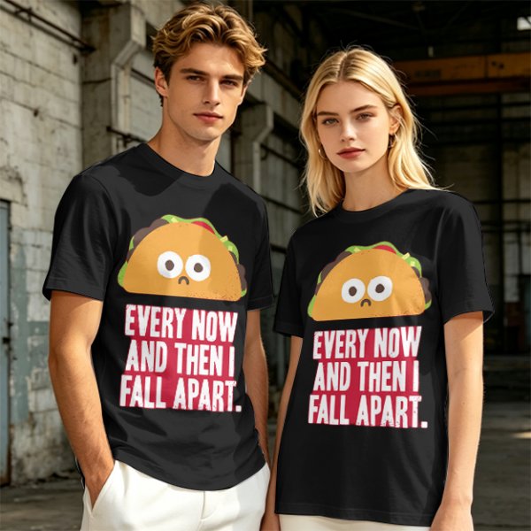 Olive T-Shirt With Sad Taco Graphic And 'Every Now And Then I Fall Apart' Text