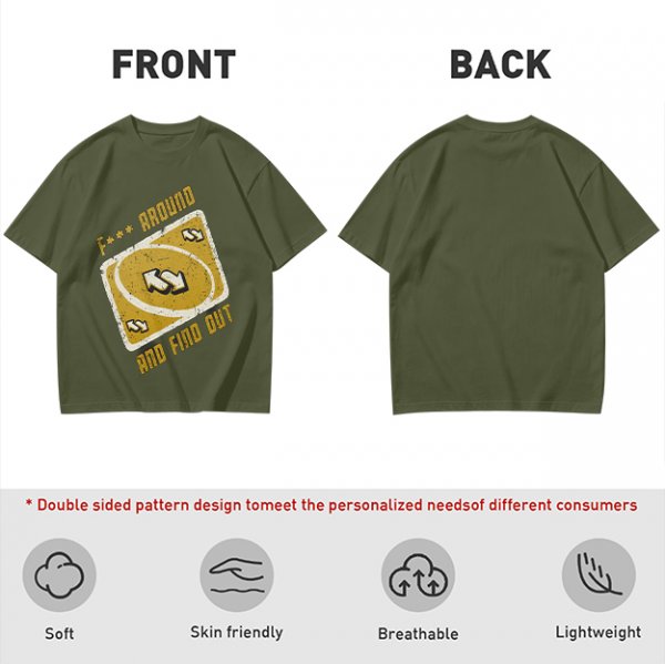 Olive Graphic Tee With 'F*** Around And Find Out' Uno Reverse Card Print