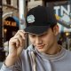 Black Baseball Cap with Cute Cartoon Juice Box Character Print