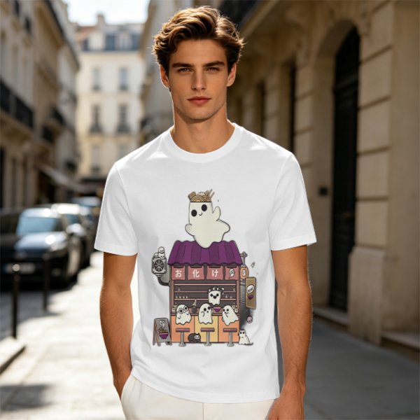 Olive T-Shirt With Ghost Ramen Shop Graphic