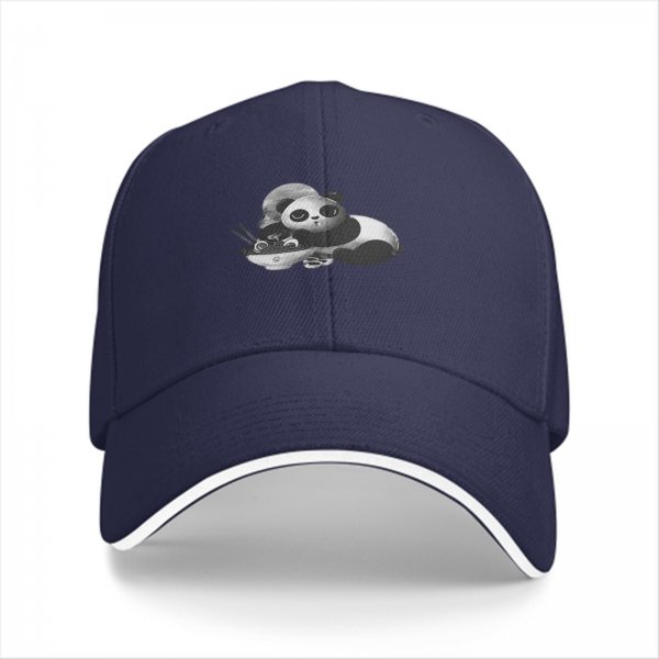 Black Baseball Cap With Cute Panda Eating Ramen Graphic