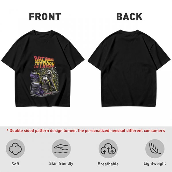 Olive graphic t-shirt with Back to the Trash raccoon design