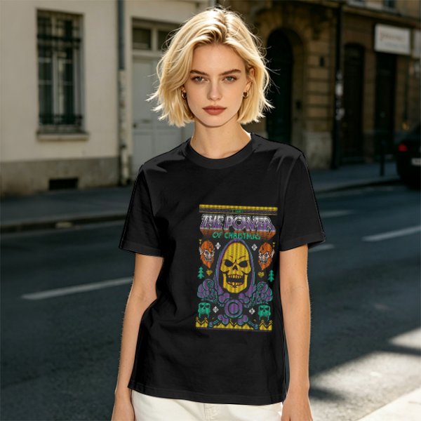 Olive T-Shirt With Skeletor The Power Of Christmas Graphic Print