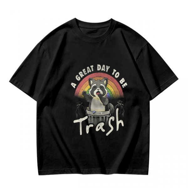 Olive Graphic T-Shirt With Raccoon Rainbow 'A Great Day To Be Trash' Print