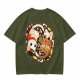 Olive Green T-Shirt With Christmas Cat Gingerbread Candy Print