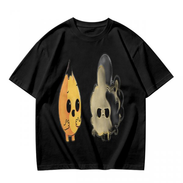 Olive T-Shirt With Surprised Flame and Burnt Ghost Character Art